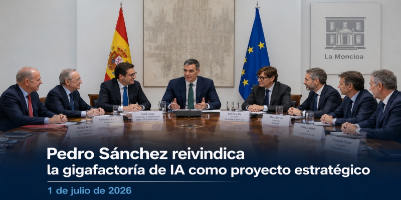 El presidente Sánchez reivindica la gigafactoría de IA como proyecto estratégico y escenifica el consorcio público-privado en Moncloa